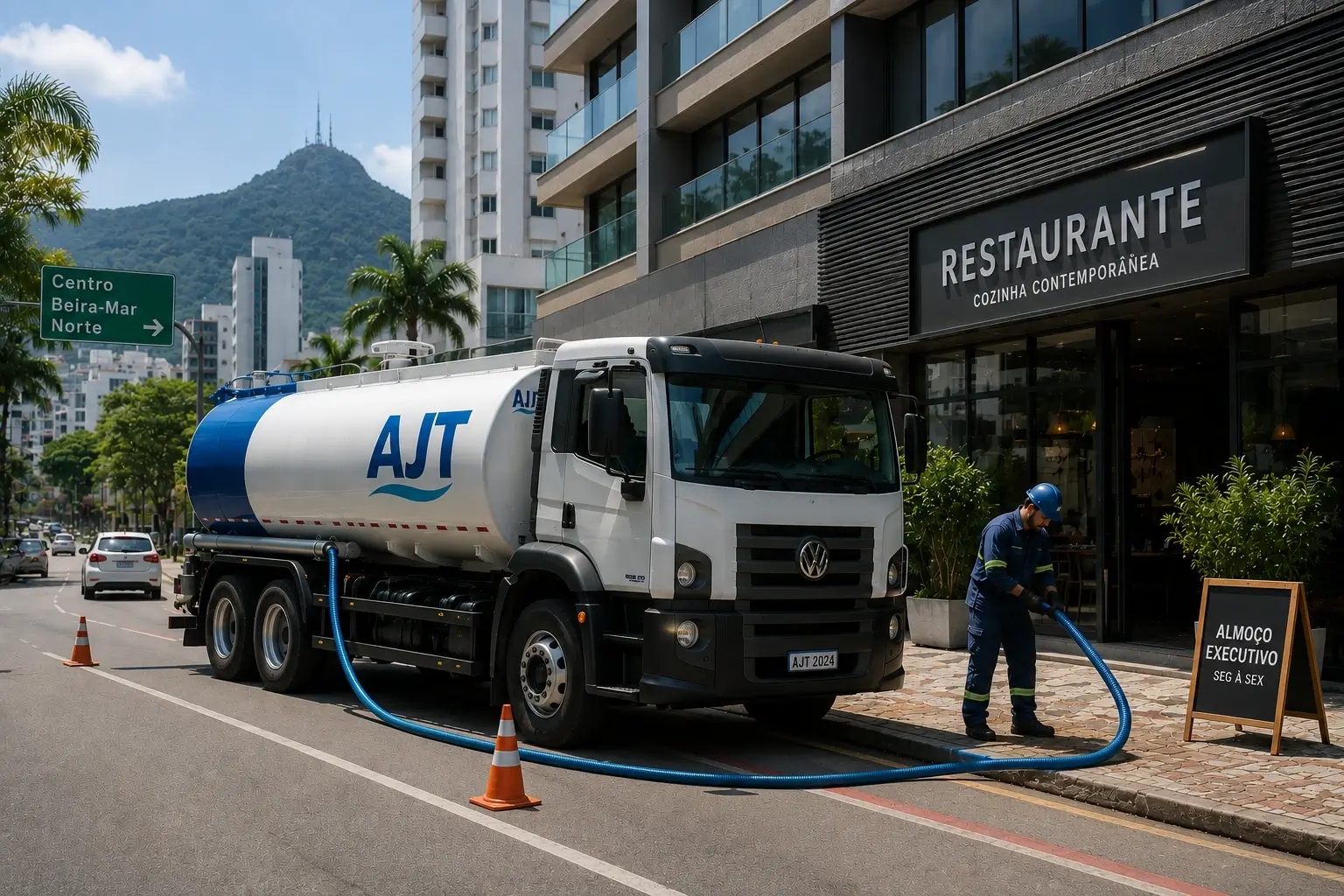 Caminhão pipa atendendo comércio em Florianópolis