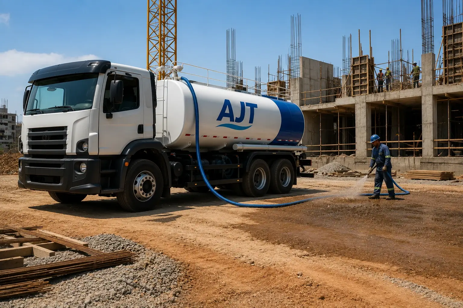 Caminhão pipa fornecendo água para obra em Florianópolis