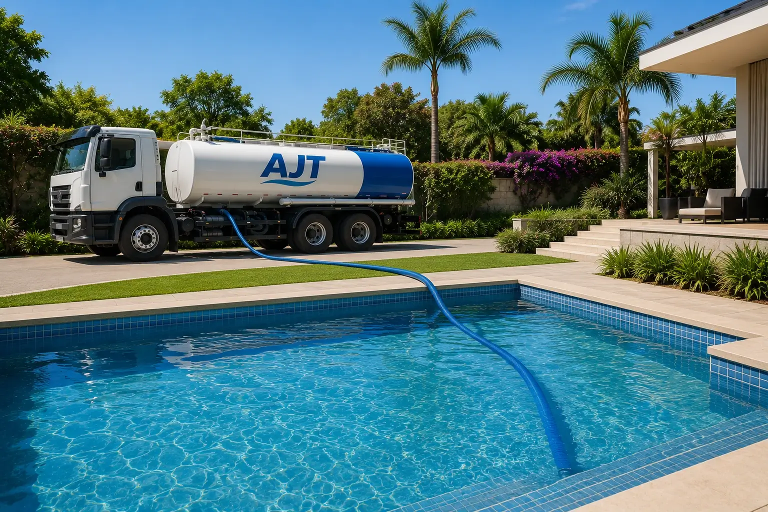 Entrega de água por caminhão pipa para piscina residencial em Florianópolis